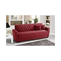 canapé 3 places en tissu lavable rouge – 220 x 88 x h 83 cm, coffre de rangement, convertible en lit une place et demie