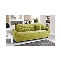canapé 3 places en tissu lavable vert – 220 x 88 x h 83 cm, coffre de rangement, convertible en lit une place et demie