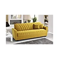 canapé 3 places en tissu lavable jaune moutarde – 220 x 88 x h 83 cm, coffre de rangement, convertible en lit une place et demie