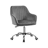 songmics chaise de bureau avec surface en tissu velours, fauteuil pivotant, siège ergonomique, rembourrage en mousse, hauteur réglable, gris clair obg012g01