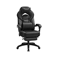songmics - fauteuil de gamer ergonomique - chaise de bureau avec repose-pieds télescopique - appuie-tête réglable - support lombaire - charge maximale 150 kg - noir - obg077b01