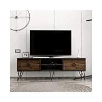 homidea milestone meuble tv - banc tv - meuble de rangement avec pieds en métal au design rustique pour salon (noyer/noir)