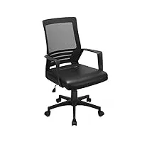 yaheetech chaise de bureau ergonomique fauteuil de direction pour ordinateur travail studio, siège en cuir pu confortable plus large, dossier inclinable en maille respirant noir