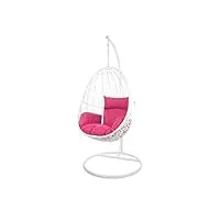 kideo balancelle, fauteuil de salon, fauteuil lounge, chaise suspendue, en polyrotin, avec structure et coussin (blanc/rose)