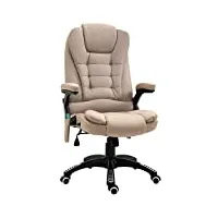 homcom fauteuil de bureau massant et chauffant fauteuil bureau confortable hauteur réglable dossier inclinable toile de lin beige