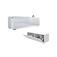 platan room - meuble tv bas - 105/140/160/210/280 - en blanc brillant mat ou blanc brillant (105 x 30 x 32 cm)