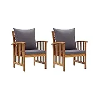 vidaxl 2x bois d'acacia massif chaises de jardin avec coussins fauteuils de patio chaises de terrasse fauteuils de jardin arrière-cour extérieur