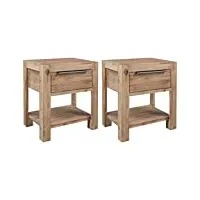 vidaxl 2x bois d'acacia tables de chevet avec tiroirs table de nuit armoire de chevet salon chambre à coucher maison intérieur 40x30x48 cm