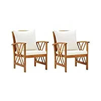 vidaxl 2x bois d'acacia massif chaises de jardin avec coussins fauteuils de patio fauteuils de jardin chaises de terrasse extérieur arrière-cour