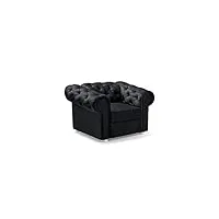meubles fauteuil chesterfield 1 place - en velours (tissu) pieds en bois 112x92x82 cm - fauteuil de salle de séjour & salon - avia (noir)