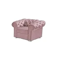 meubles fauteuil chesterfield 1 place - en velours (tissu) pieds en bois 112x92x82 cm - fauteuil de salle de séjour & salon - avia (rose)