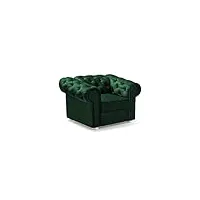 meubles fauteuil chesterfield 1 place - en velours (tissu) pieds en bois 112x92x82 cm - fauteuil de salle de séjour & salon - avia (vert bouteille)