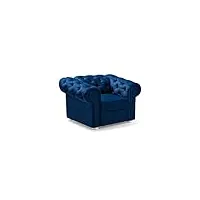 meubles fauteuil chesterfield 1 place - en velours (tissu) pieds en bois 112x92x82 cm - fauteuil de salle de séjour & salon - avia (bleu marine)