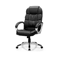 costway fauteuil de bureau ergonomique à roulettes avec accoudoirs rembourrés, fauteuil de bureau pivotant en cuir pu, hauteur ajustable, mécanisme de basculement, charge max.150kg