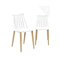 kayelles lot de 2 - chaise de cuisine bistrot à barreaux bao (blanc pied métal façon bois)