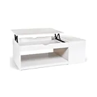 idmarket - table basse plateau relevable rectangulaire elea avec coffre bois blanc