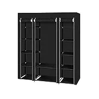 alightup armoire de rangement vêtements de placard, rangement de garde-robe portable avec 12 étagères de rangement,150 x 45 x 175 cm (noir)