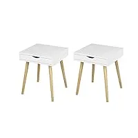 woltu ts110ws-2 lot de 2 tables de chevet avec tiroir table basse avec pieds en bois table de canapé en mdf table de nuit table d'appoint blanc
