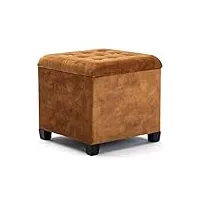 hnnhome pouf coffre de rangement repose-pieds, tabouret en velours, banc cube à ossature bois, 47 l, 45 x 45 x 43 cm (moutarde, velours nuage)