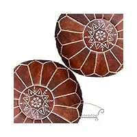 leatherooze lot de 2 superbes poufs marocains non rembourrés couleur havane, repose-pieds, 100% cuir fait main 40,6 x 50,8 x 50,8 cm