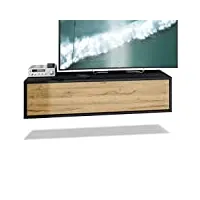 vladon meuble tv lana 120 armoire murale lowboard 120 x 29 x 37 cm, caisson en noir mat, façades en chêne nature | grand choix de couleurs