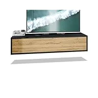 vladon meuble tv lana 140 armoire murale lowboard 140 x 29 x 37 cm, caisson en noir mat, façades en chêne nature | grand choix de couleurs