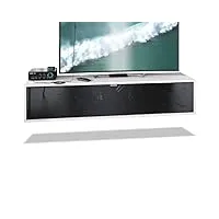 vladon meuble tv lana 140 armoire murale lowboard 140 x 29 x 37 cm, caisson en blanc mat, façades en noir haute brillance | grand choix de couleurs