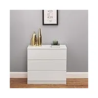 panana table de chevet commode meuble de rangement avec 3 tiroirs sur salon, chambre, bureau, 66,3 x 40 x 70 cm (blanc)