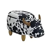 svita animal storage tabouret pour enfant avec espace de rangement - tabouret rembourré avec pieds en bois - motif animal de vache - noir/blanc
