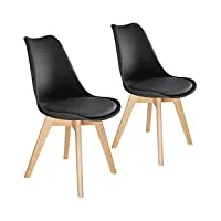 tectake 800852 lot de 2 chaises de salle à manger style scandinave mobilier d´intérieur pieds bois massif design moderne – diverses couleurs (noir)