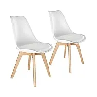 tectake 800852 lot de 2 chaises de salle à manger style scandinave mobilier d´intérieur pieds bois massif design moderne – diverses couleurs (blanc)