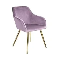 tectake 800844 chaise de salle à manger 1 place effet velours scandinave pieds en acier dorés Élégant avec accoudoirs – diverses couleurs (violet clair)