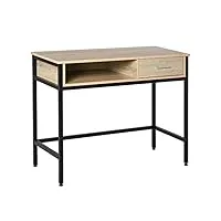 homcom bureau avec rangement table bureau industriel bureau ordinateur avec tiroir châssis métal noir plateau bois chêne clair