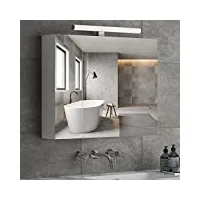 dictac armoire de toilette miroir avec éclairage led et prise 70×15×60cm meuble miroir salle bain 3 portes armoires de salle de bain avec miroir,3 niveaux Étagères à hauteur réglable,blanc
