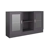 vidaxl armoire à vitrine buffet meuble de rangement armoire de rangement avec 2 compartiments et 2 portes gris brillant 120x30,5x70 cm aggloméré