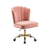 woeoa chaise de bureau pivotante en velours, chaise de coiffeuse, jolie chaise de fantaisie, chaise de bureau dorée pour les filles, réglable en hauteur rose