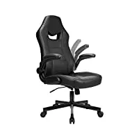 basetbl chaise de bureau, fauteuil bureau pivotante ergonomique, chaise gaming en cuir pu avec accoudoir rabattable, hauteur réglable (noir)