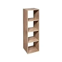 5five - bibliothèque etagère 4 cases effet bois chêne hauteur 134 cm. meuble de rangement colonne