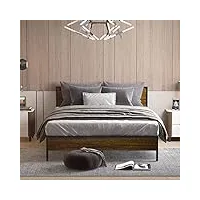 weehom cadre de lit queen size avec tête de lit en bois massif pour adultes lattes en métal solide support lit sans sommier coffre nécessaire serrure design marron