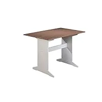 inter link table de salle à manger avec pied central - style rustique - bois massif laqué blanc/sépia