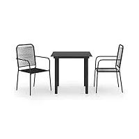 vidaxl mobilier à dîner d'extérieur 3 pcs salon de jardin meubles de salle à manger mobilier de repas patio terrasse noir verre et acier