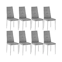 tectake 800882 lot de 8 chaises de salle à manger design cadre en acier dossier à strass - diverses couleurs (gris)