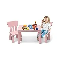 costway table et chaises enfants 1-7 ans avec dossier ergonomique, table polyvalente avec structure stable, hauteur scientifique pour manger dessiner Écrire, charge 50kg, 76,5x54,5x49,5cm(rose)…