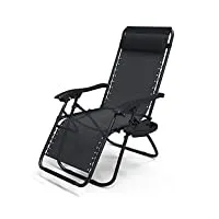 vounot chaise longue inclinable avec support de gobelet amovible chaise de jardin pliable en textilène chaise longue avec rembourrage de tête charge max 120kg fauteuil relax noir