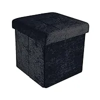 intirilife pouf pliable 38x38x38 cm en velours noir – boîte de rangement décorative avec housse en velours pour gagner de l'espace – tabouret coffre siège