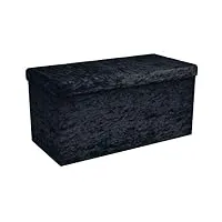 intirilife pouf pliable 76x38x38 cm en velours noir – boîte de rangement décorative avec housse en velours pour gagner de l'espace – tabouret coffre siège