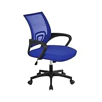 yaheetech chaise de bureau à roulettes maille mesh fauteuil de bureau ergonomique inclinable pivotant siège et base plus larges hauteur réglable avec accoudoirs bleu