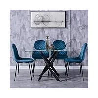 goldfan ensemble de table à manger en verre avec 4 chaises,table de salle à manger avec 4 chaises, rectangulaire table et chaise,bleu