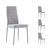 idimex lot de 4 chaises de salle à manger nathalie piètement métallique couleur aluminium et revêtement en tissu gris