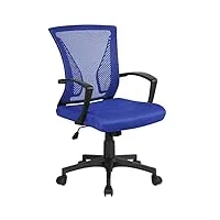 yaheetech chaise de bureau avec siège dossier en maille respirante hauteur réglable fauteuil d'ordinateur inclinable à roulettes pivotantes charge 125kg bleu